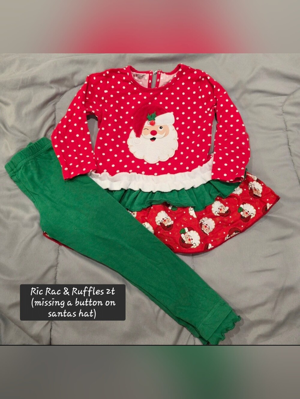 Ric Rac & Ruffles Girls' Red Santa Peplum Dress with Green Leggings